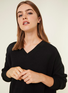 Pull ample à fentes col V en cachemire - Alienor 7810 noir - 01 Noir