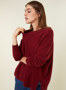 Pull ample à fentes col V en cachemire - Alienor 7881 cerise - 51 Bordeaux