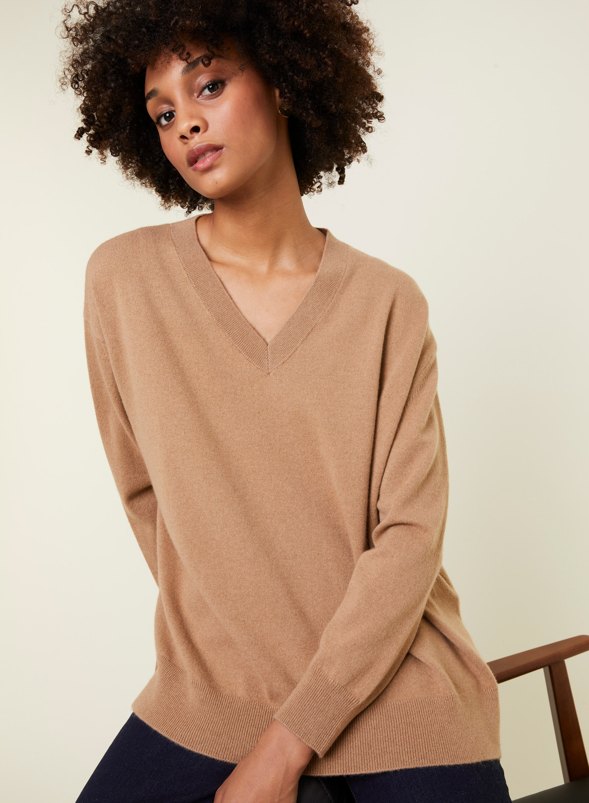 Loose sweater with V-neck slits in cashmere - Alienor