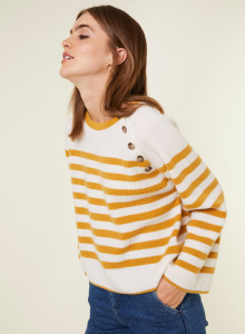Pull marinière en cachemire à manches ample - Gaelle 7902 soleil/ecru - 15 Orange