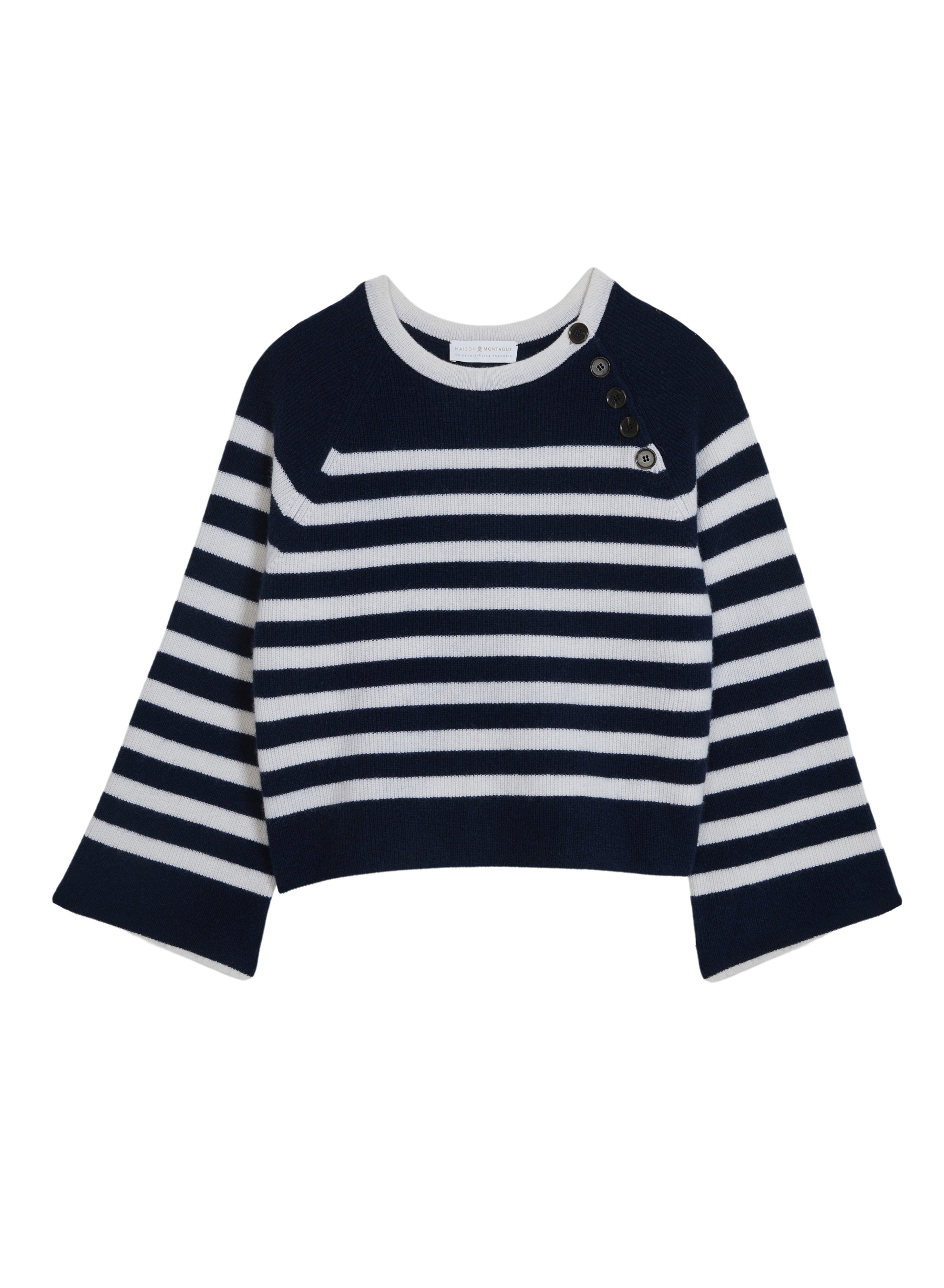Pull marinière en cachemire à manches ample - Gaelle 7901 ecru/marine - 05 Bleu marine