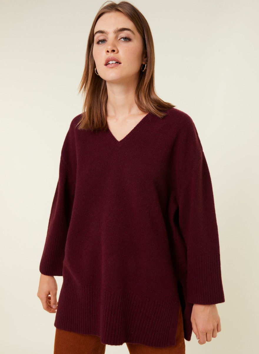 Loose sweater with slits in recycled cashmere and wool - Darius