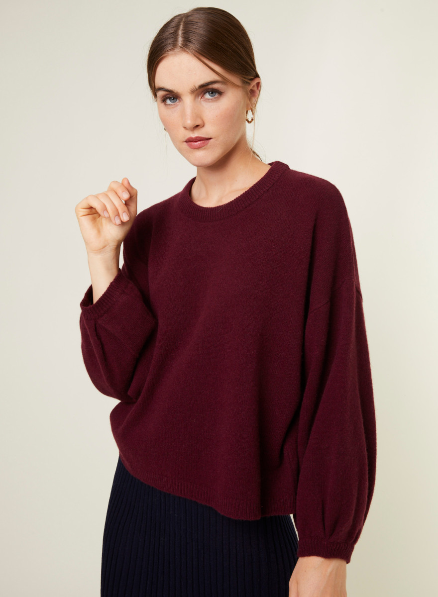 Round-neck sweater with balloon sleeves in recycled cashmere and wool - Lamara