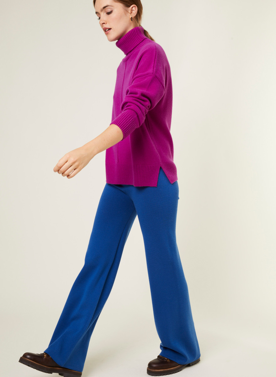 Pantalon à poches en laine mérinos - Gaetane 7841 saphir - 03 Bleu foncé