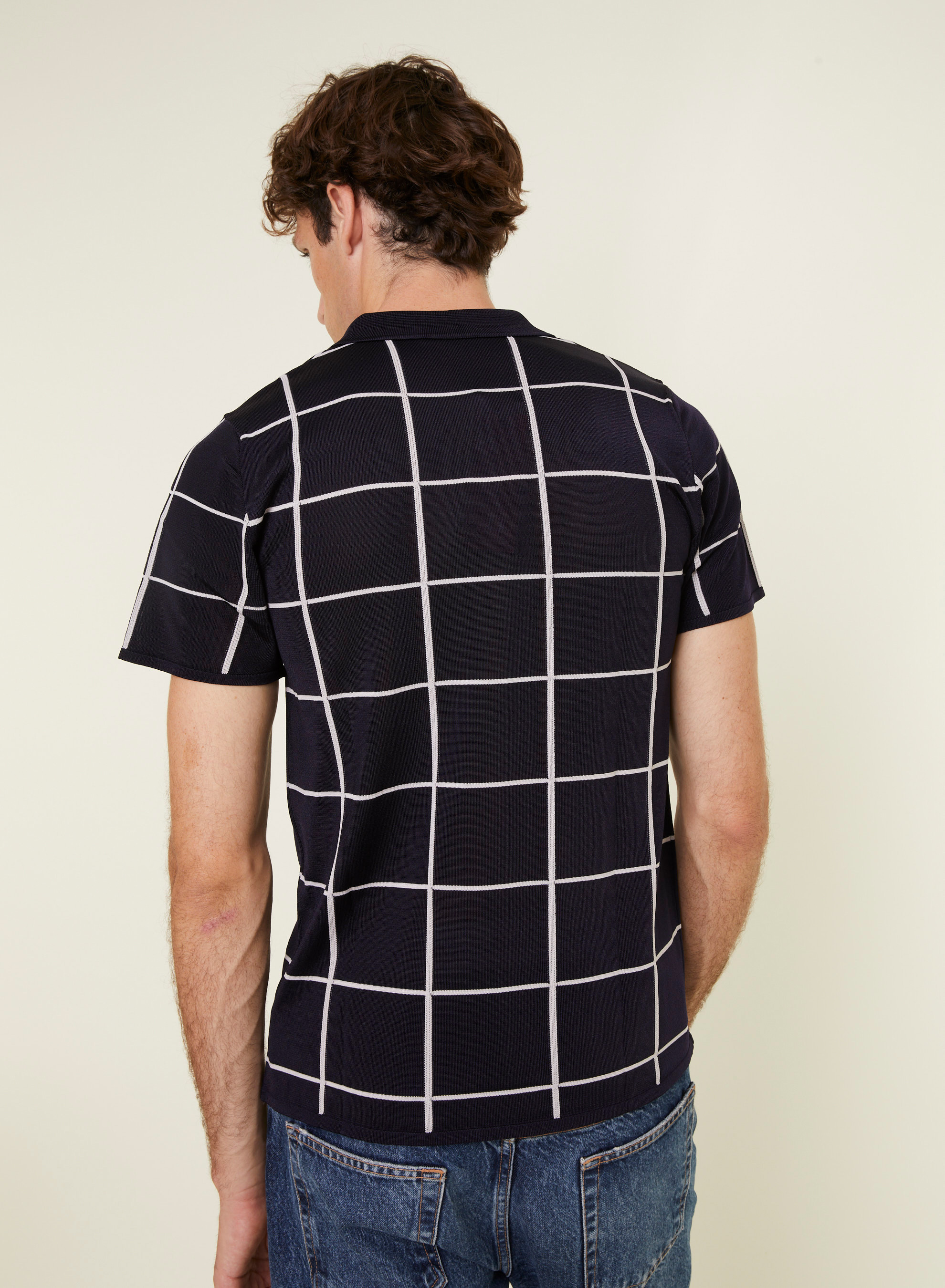 Polo homme carreaux Fil Lumière Marin