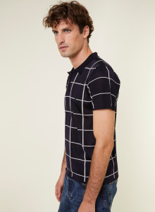 Polo homme carreaux Fil Lumière Marin