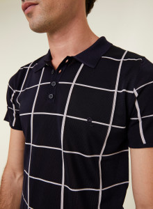 Polo homme carreaux Fil Lumière Marin