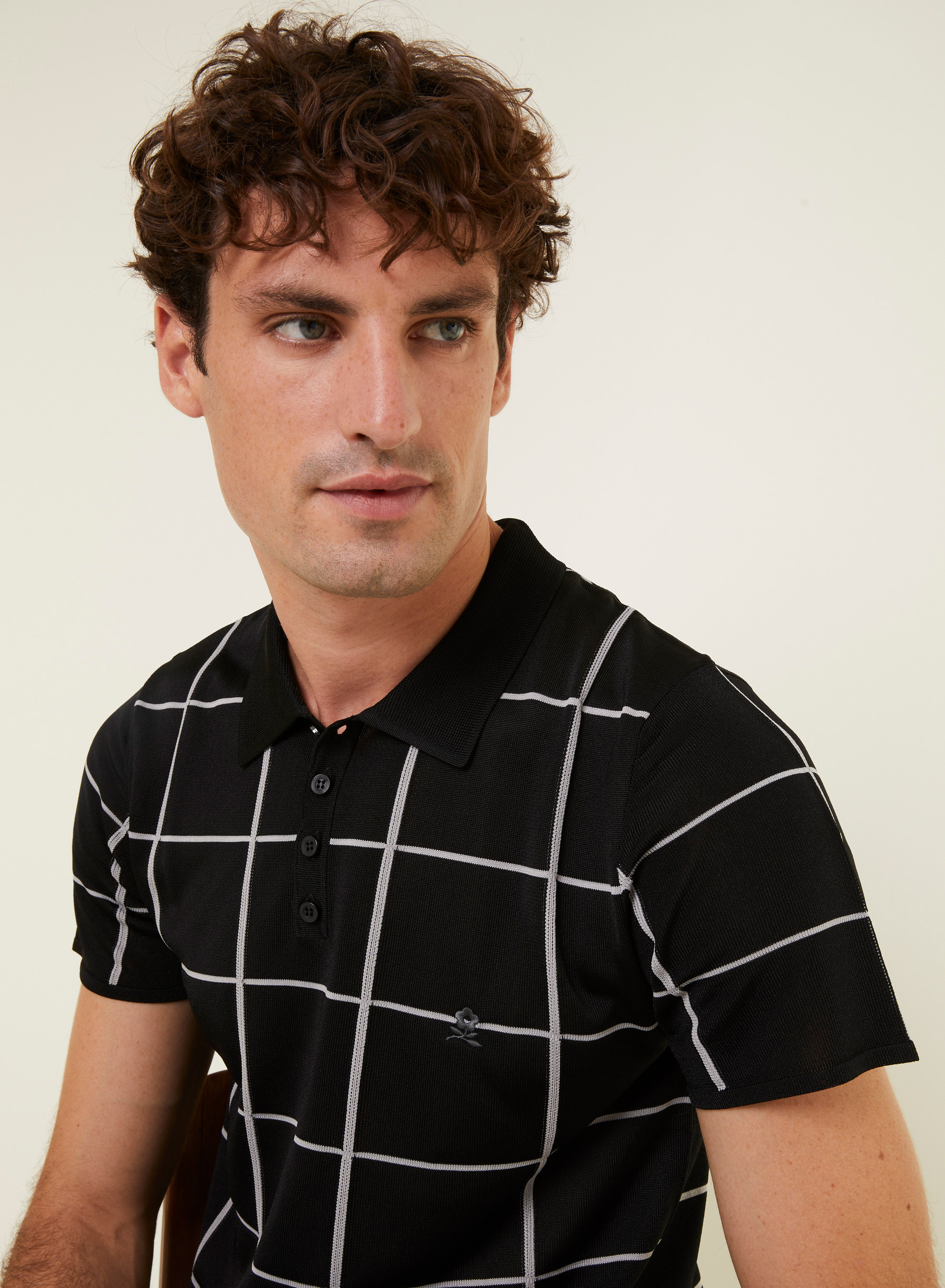 Polo homme carreaux Fil Lumière Marin 6110 noir - 01 Noir