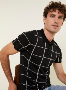 Polo homme carreaux Fil Lumière Marin 6110 noir - 01 Noir