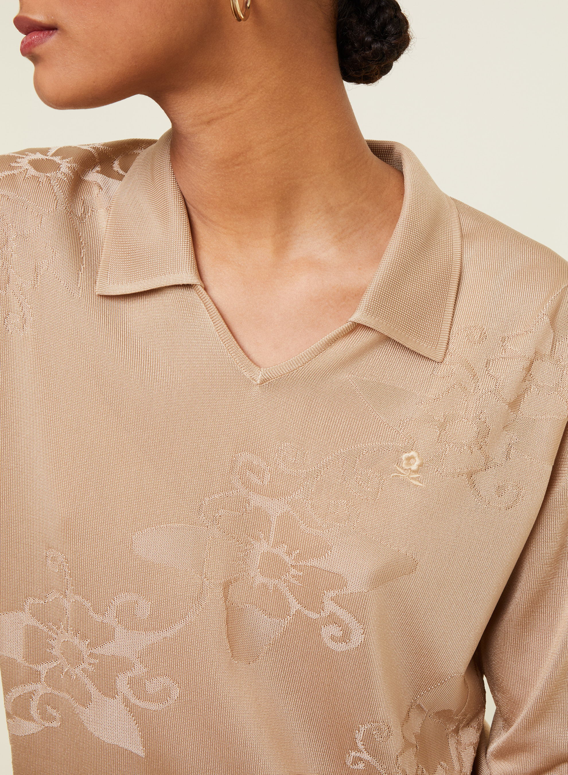 Polo Fil Lumière manches coudes à motifs - Emy 4885 speculos - 13 Beige moyen