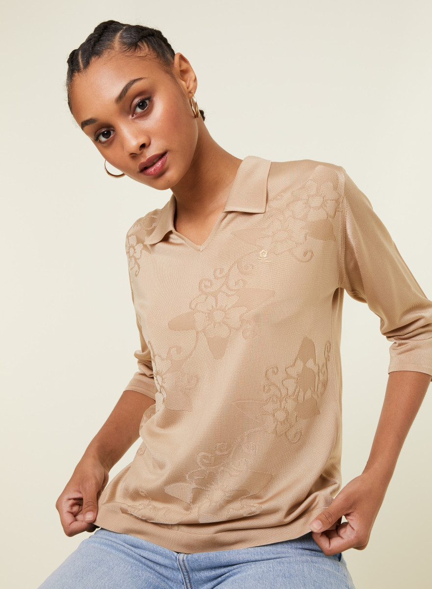 Camisa polo Fil Lumière com mangas cotovelo estampadas - Emy