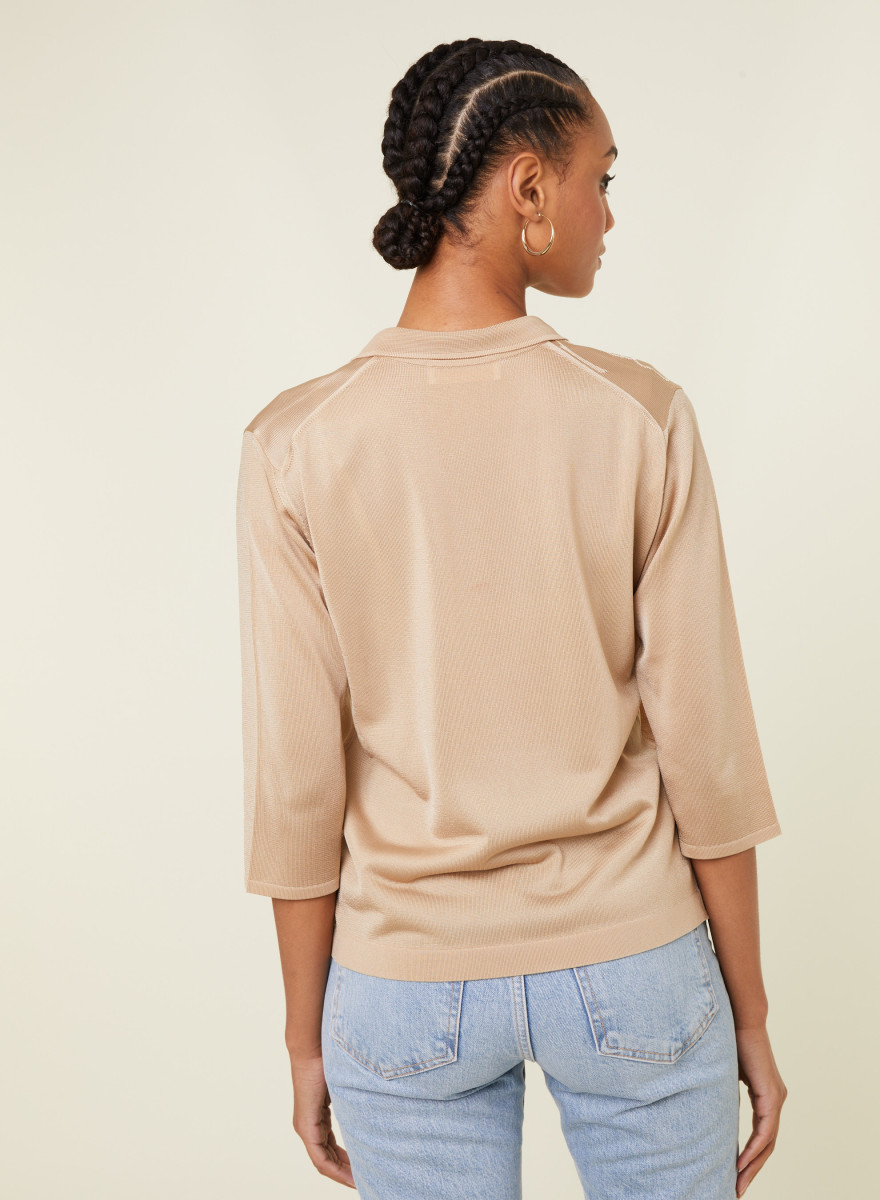 Camisa polo Fil Lumière com mangas cotovelo estampadas - Emy