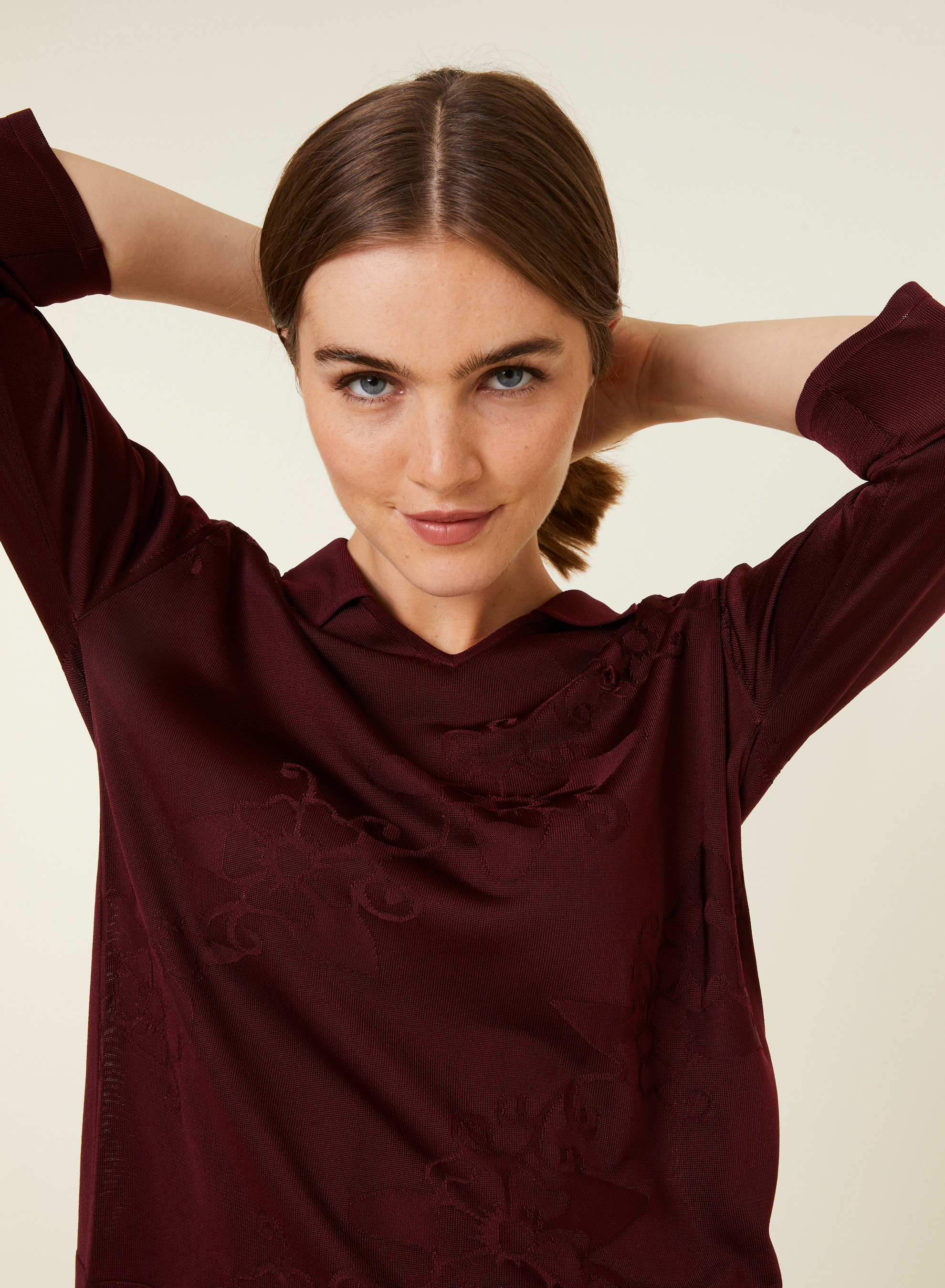 Polo Fil Lumière manches coudes à motifs - Emy 4989 conciergerie - 20 Rouge foncé