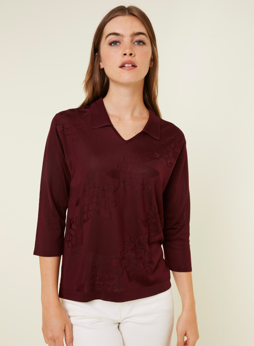 Camisa polo Fil Lumière com mangas cotovelo estampadas - Emy