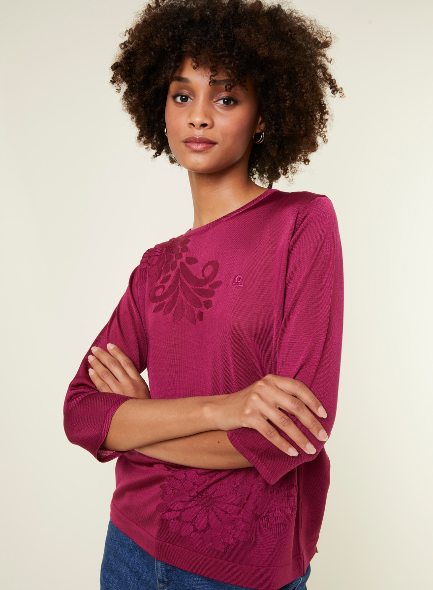 Elbow sleeve t-shirt in Lumière yarn with patterns - Erica