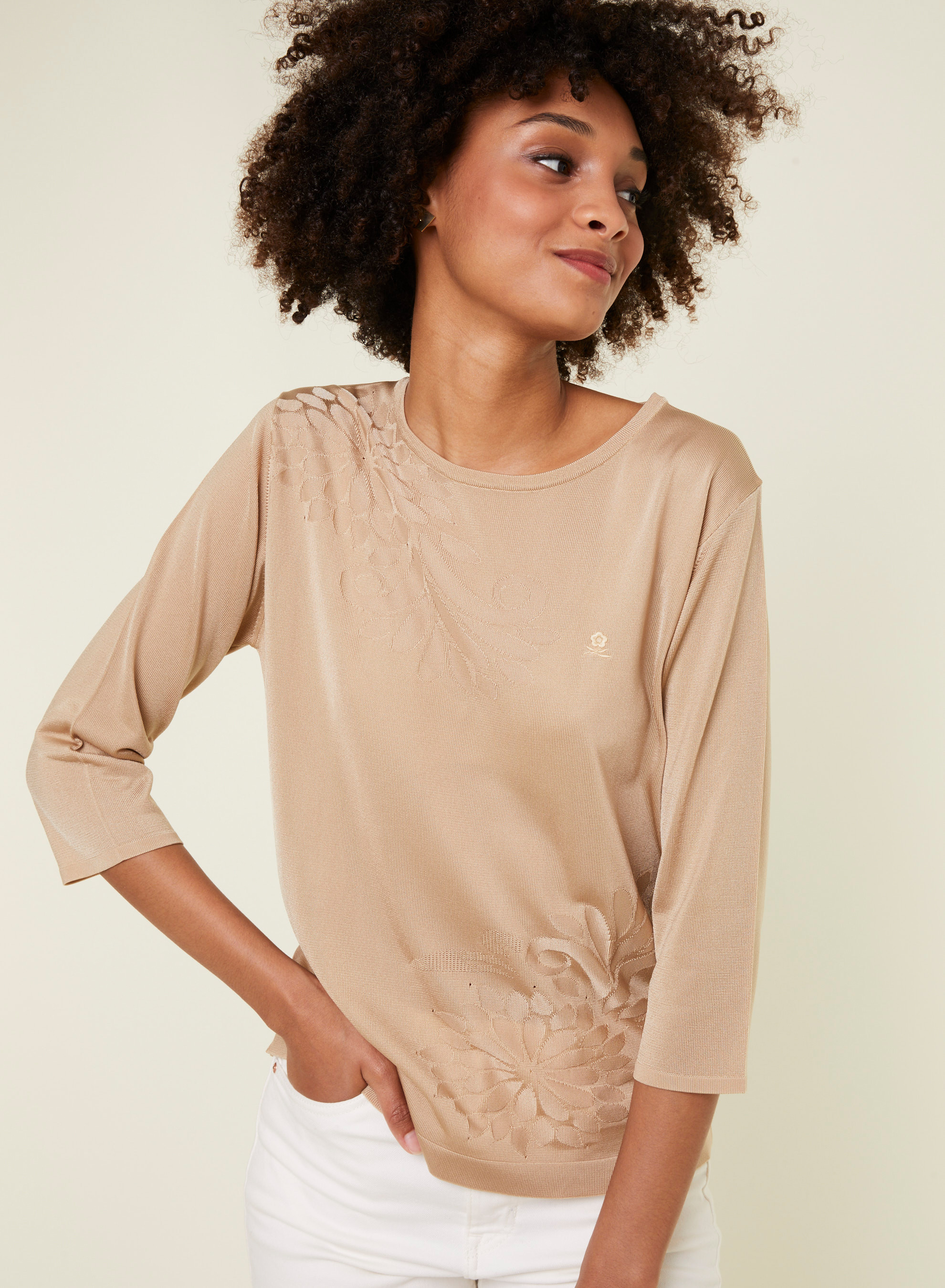 T-shirt manches coudes en Fil Lumière à motifs - Erica 4885 speculos - 13 Beige moyen