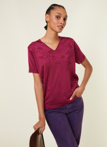 V-neck T-shirt Fil Lumière short sleeves patterned - Elise