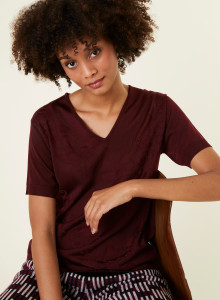 T-shirt col V Fil Lumière manches courtes à motifs - Elise 4889 conciergerie - 51 Bordeaux