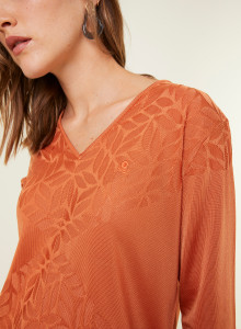 V-neck T-shirt with elbow-length sleeves in Fil Lumière - Elsa