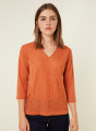 V-neck T-shirt with elbow-length sleeves in Fil Lumière - Elsa