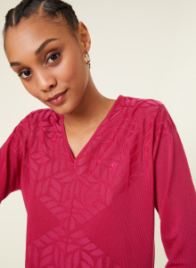 T-shirt col V manches coudes en Fil Lumière - Elsa 0915 tulipe - 25 Rose moyen