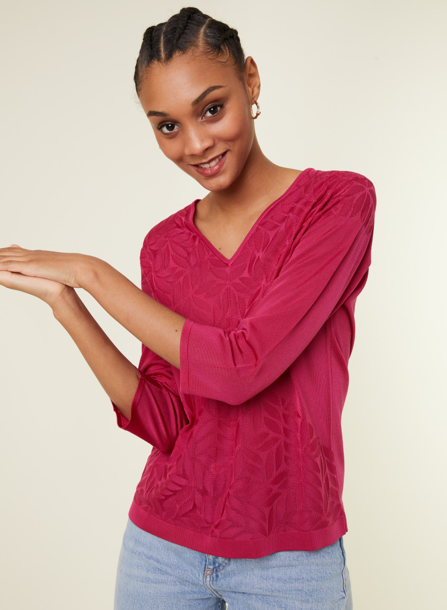 Camiseta Fil Lumière com decote em V e comprimento até o cotovelo - Elsa