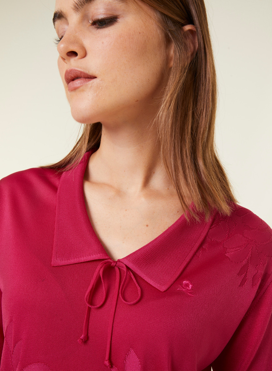 Polo shirt with knotted collar and elbow sleeves in Fil Lumiere - Enora