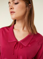 Polo shirt with knotted collar and elbow sleeves in Fil Lumiere - Enora