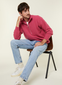 Pull col camionneur maille perlée en cachemire et laine recyclés - French