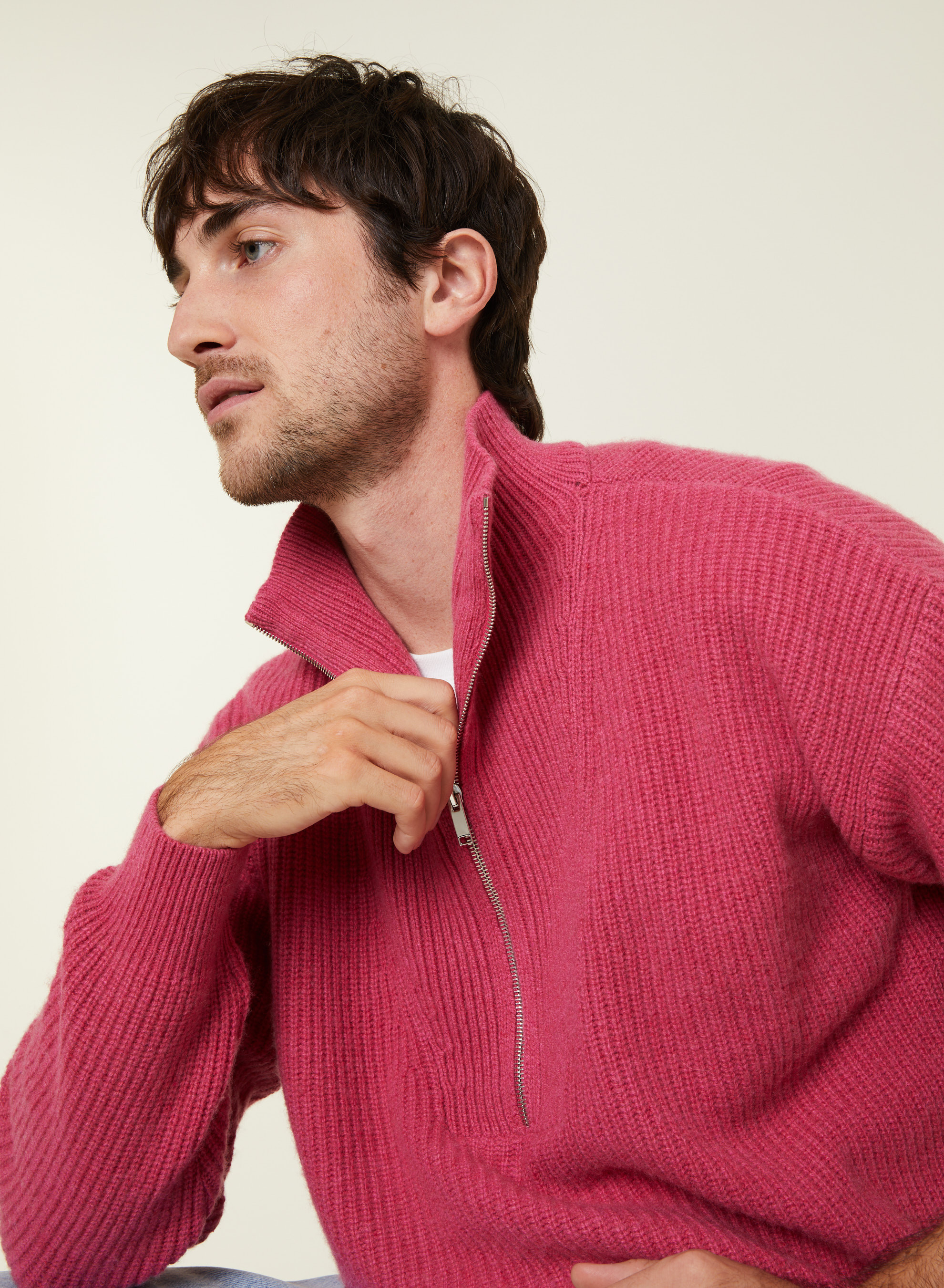 Recycled Wool and Cashmere Beaded Trucker Neck Sweater - English