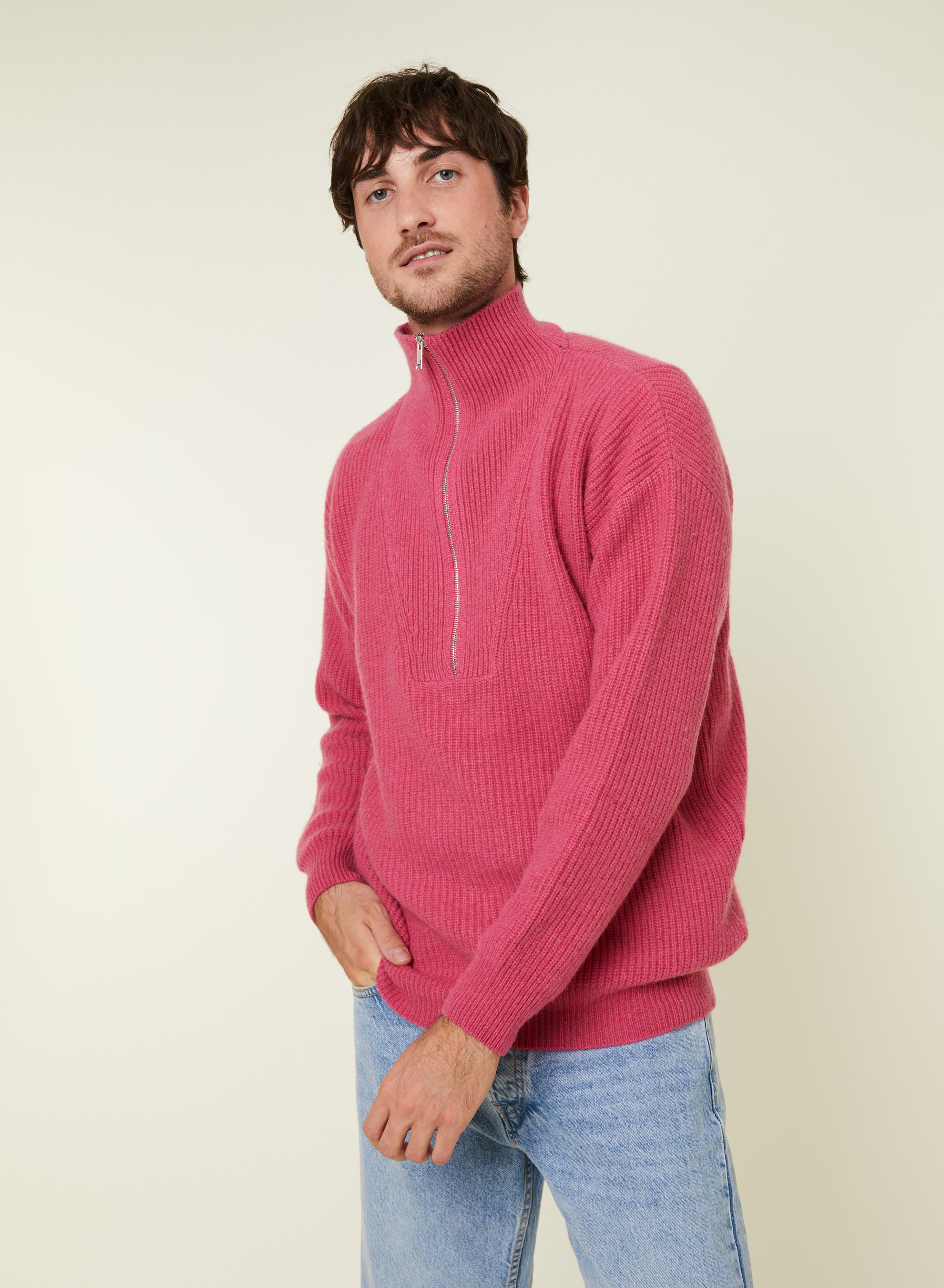 Pull col camionneur maille perlée en cachemire et laine recyclés - French