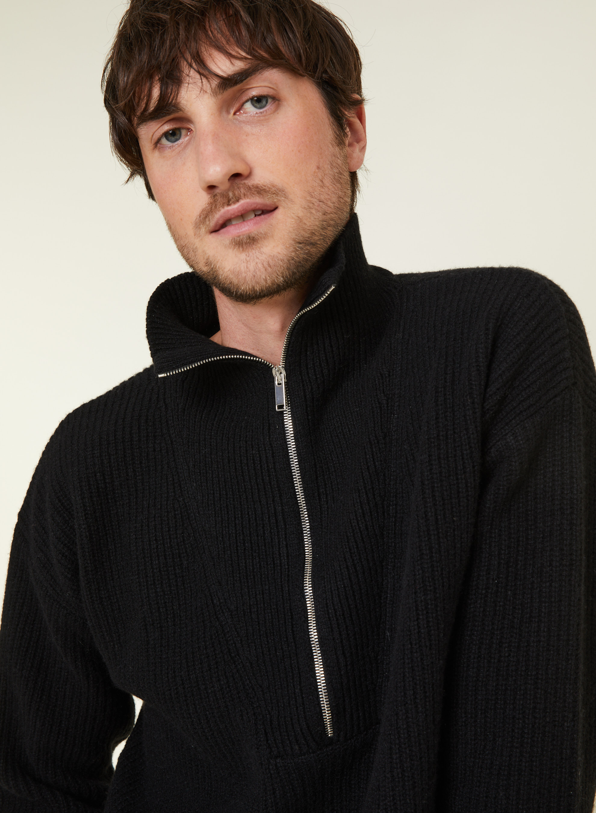 Recycled Wool and Cashmere Beaded Trucker Neck Sweater - English