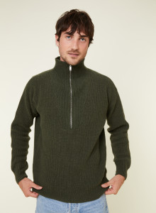 Pull col camionneur maille perlée en cachemire et laine recyclés - French