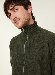 Pull col camionneur maille perlée en cachemire et laine recyclés - French