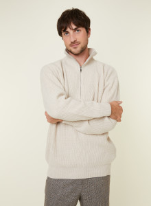 Pull col camionneur maille perlée en cachemire et laine recyclés - French