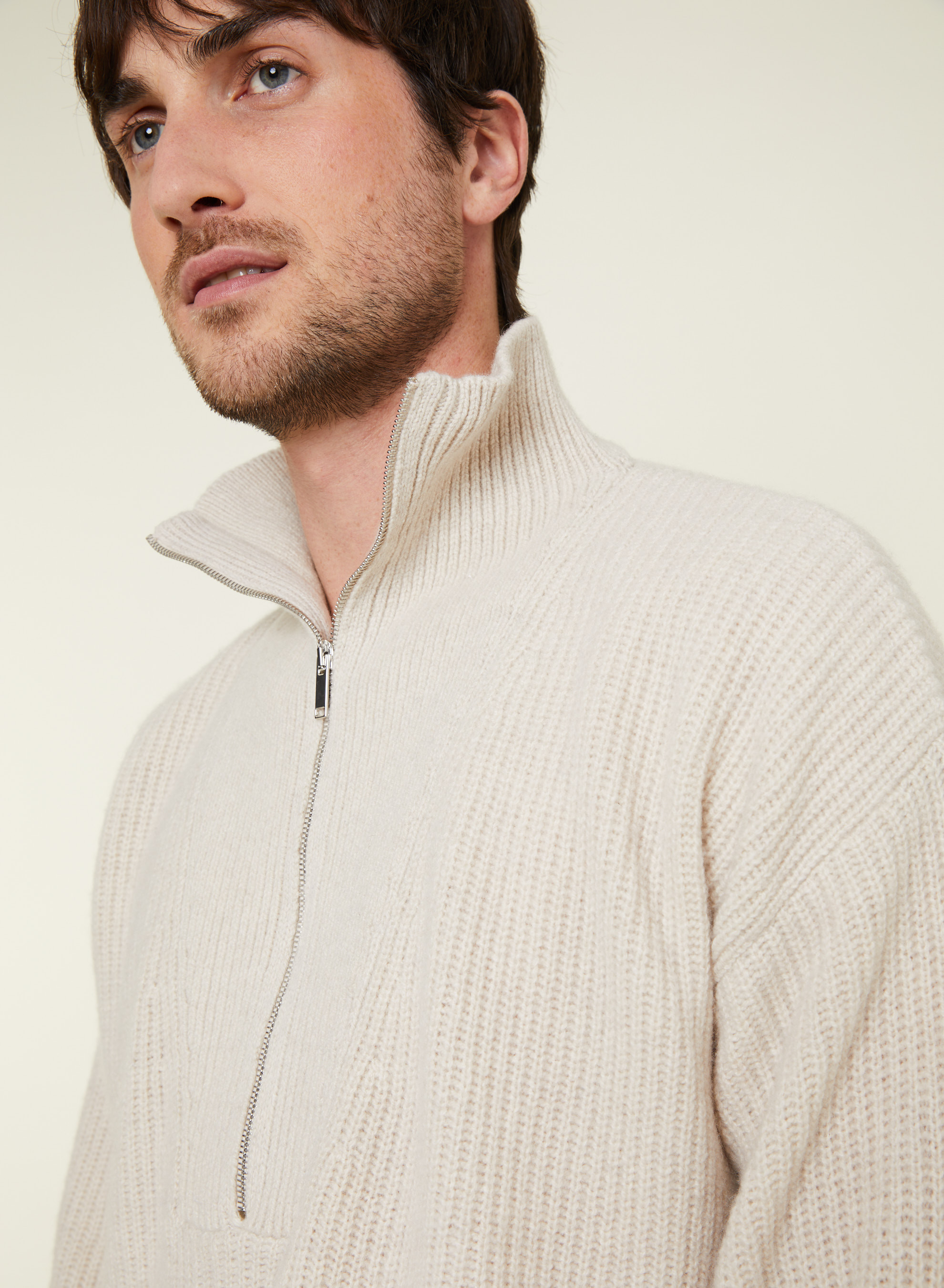 Pull col camionneur maille perlée en cachemire et laine recyclés - French