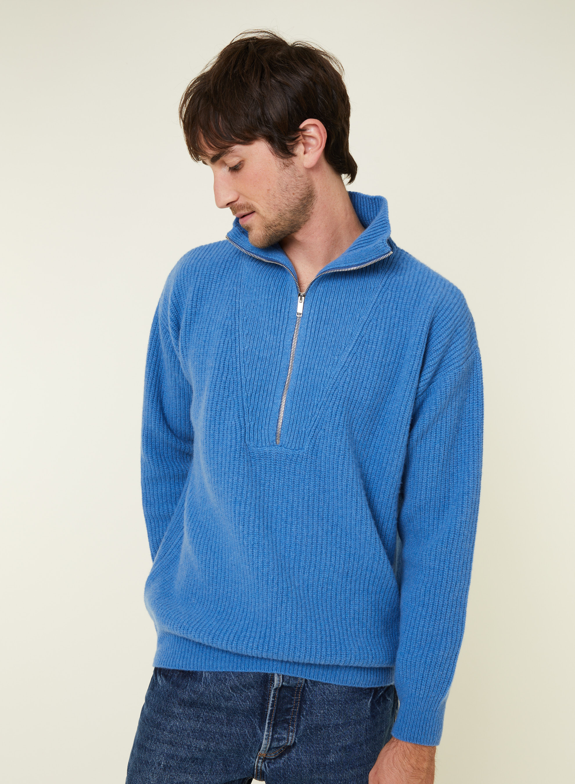 Recycled Wool and Cashmere Beaded Trucker Neck Sweater - English