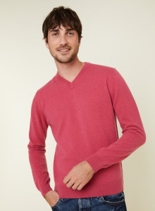 Pull col V en cachemire - Evann 7883 romance - 26 Rose foncé