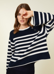 Pull marinière en cachemire à manches ample - Gaelle 7902 soleil/ecru - 15 Orange