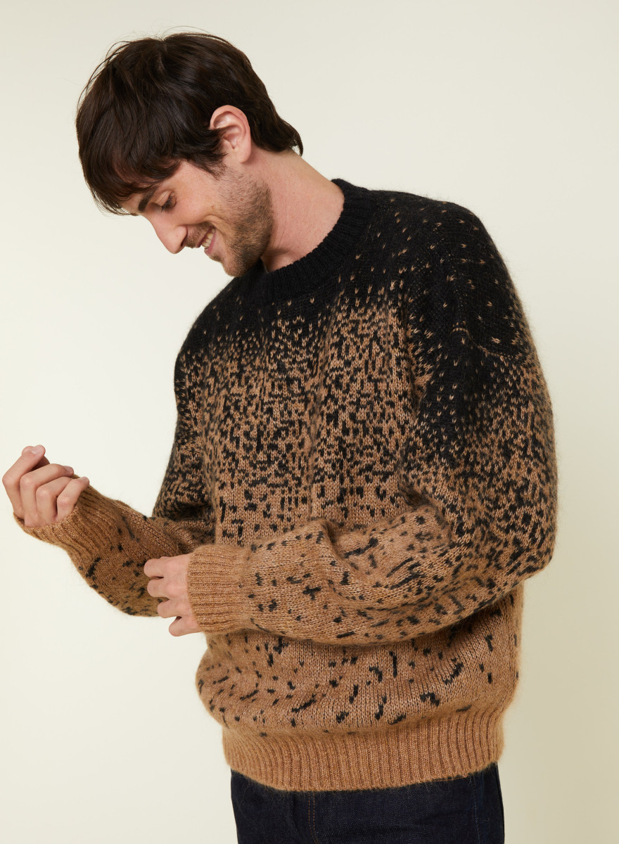 Two-tone round-neck mohair sweater - Figaro