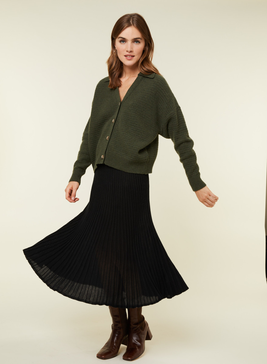 Open polo neck cardigan in recycled cashmere and wool - Lisa