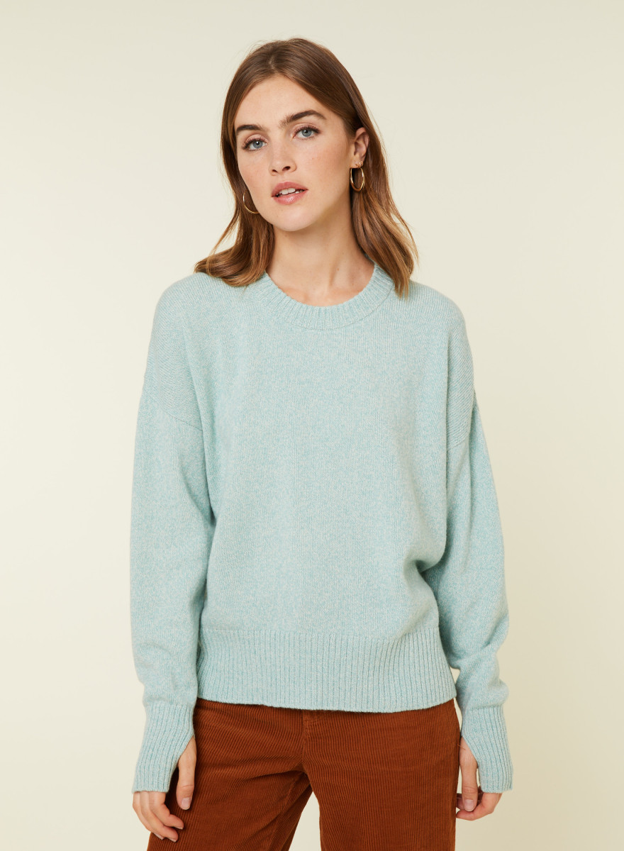 Pull col rond manches mitaines en laine et cachemire - Gemma 7852 celadon - 94 Vert amande