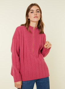 Zipped high-neck sweater in recycled cashmere and wool - Lodric