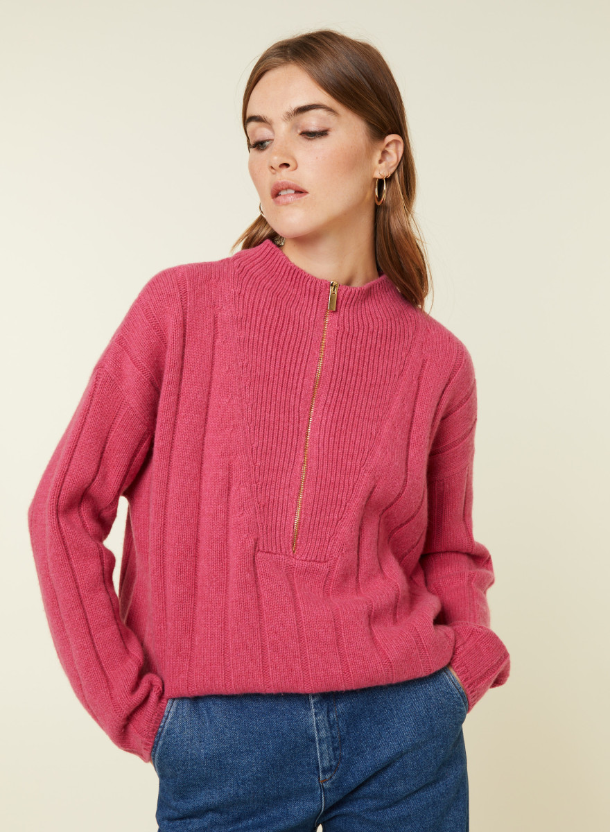 High-neck zipped cashmere blend sweater - Lodric