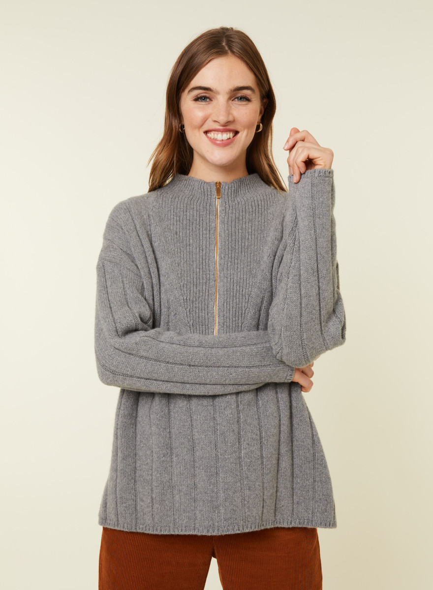 High-neck zipped cashmere blend sweater - Lodric