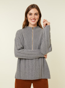Pull col montant zippé en cachemire et laine recyclés - Lodric 7811 volute - 09 Gris moyen