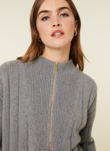 Zipped high-neck sweater in recycled cashmere and wool - Lodric