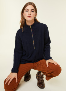 Zipped high-neck sweater in recycled cashmere and wool - Lodric