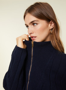 Pull col montant zippé en cachemire et laine recyclés - Lodric 7840 marine - 05 Bleu marine