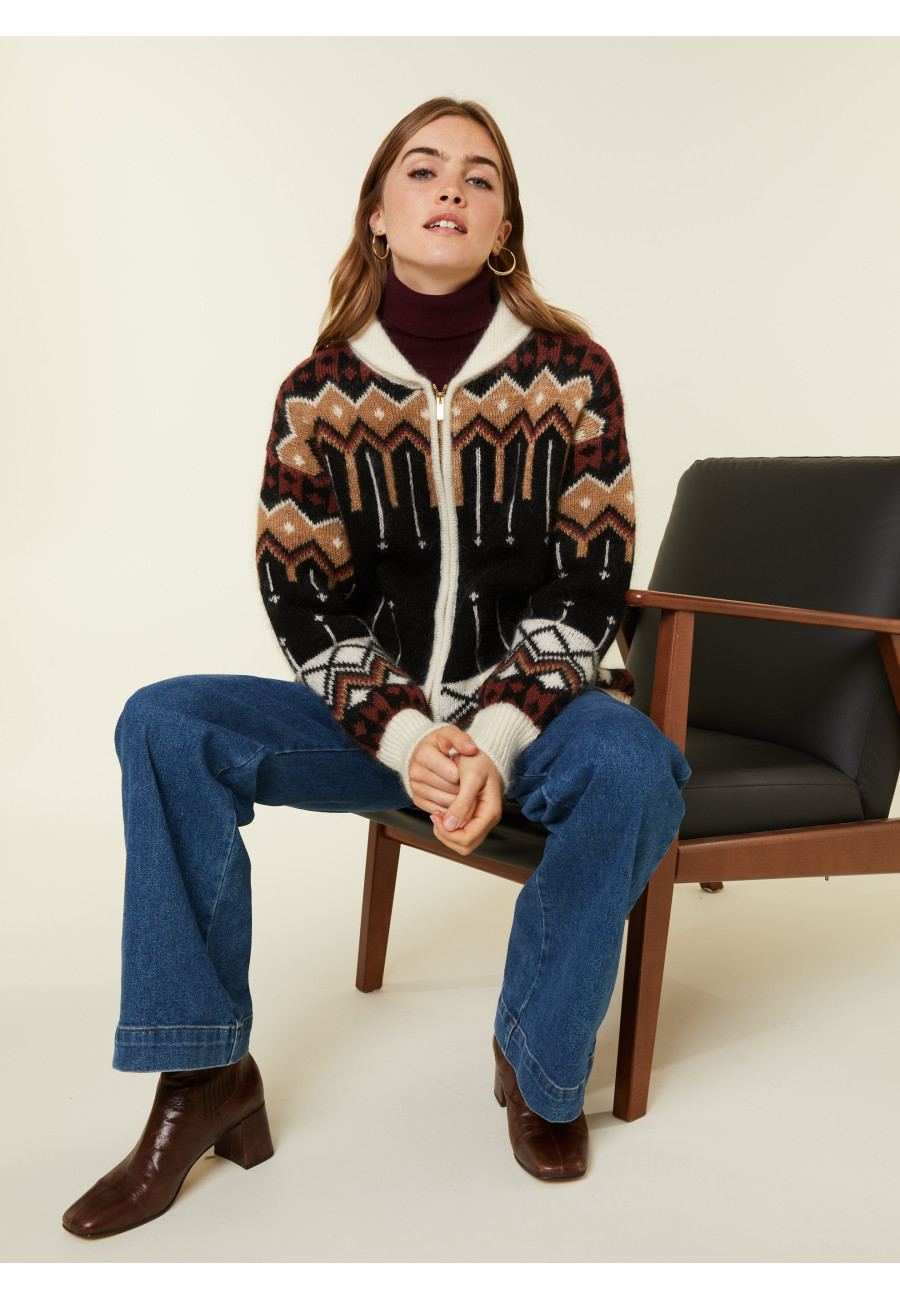 Mid-length zipped jacket with pockets in cocoon wool - Goia